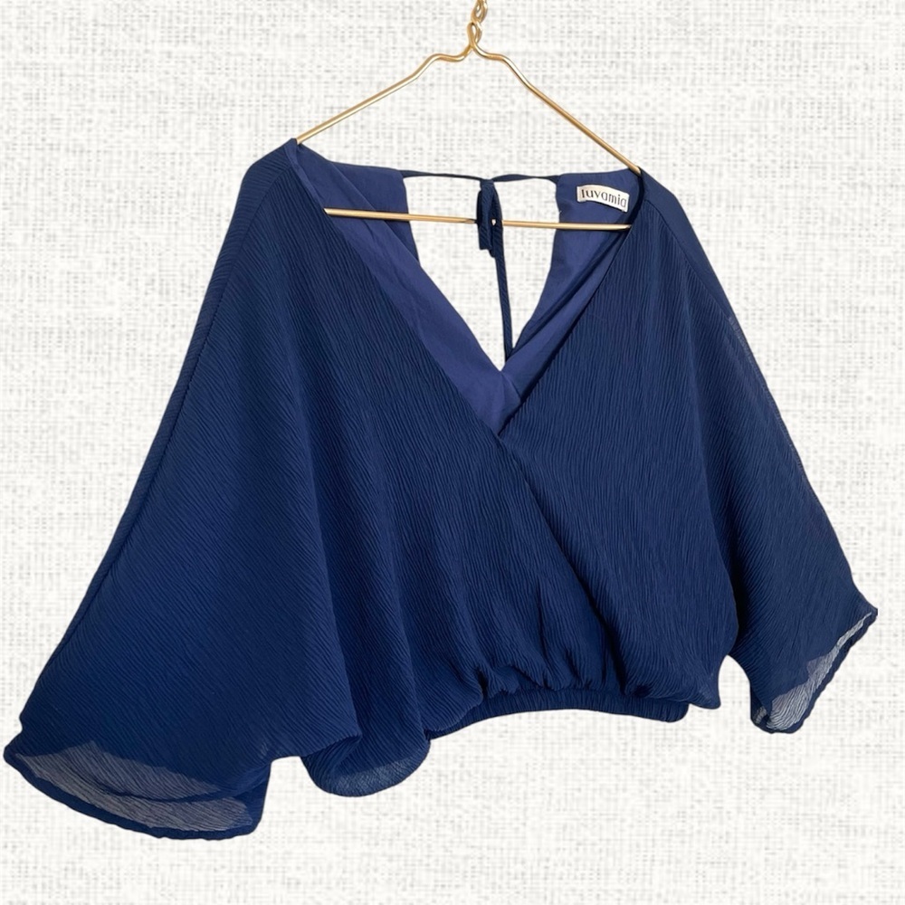LUVAMIA coastal neutral Elegant Fairy Navy mesh top size XL